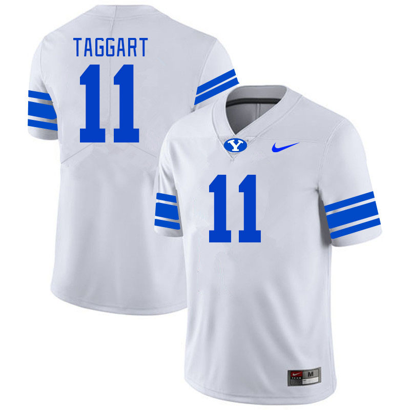 Men #11 Harrison Taggart BYU Cougars College Football Jerseys Stitched Sale-White - Click Image to Close